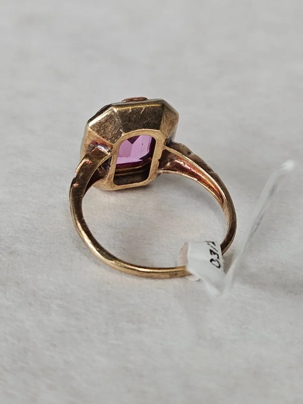 Vintage 10K Yellow Gold Pink Ice Topaz Emerald Cut Cocktail Ring Size 5.75